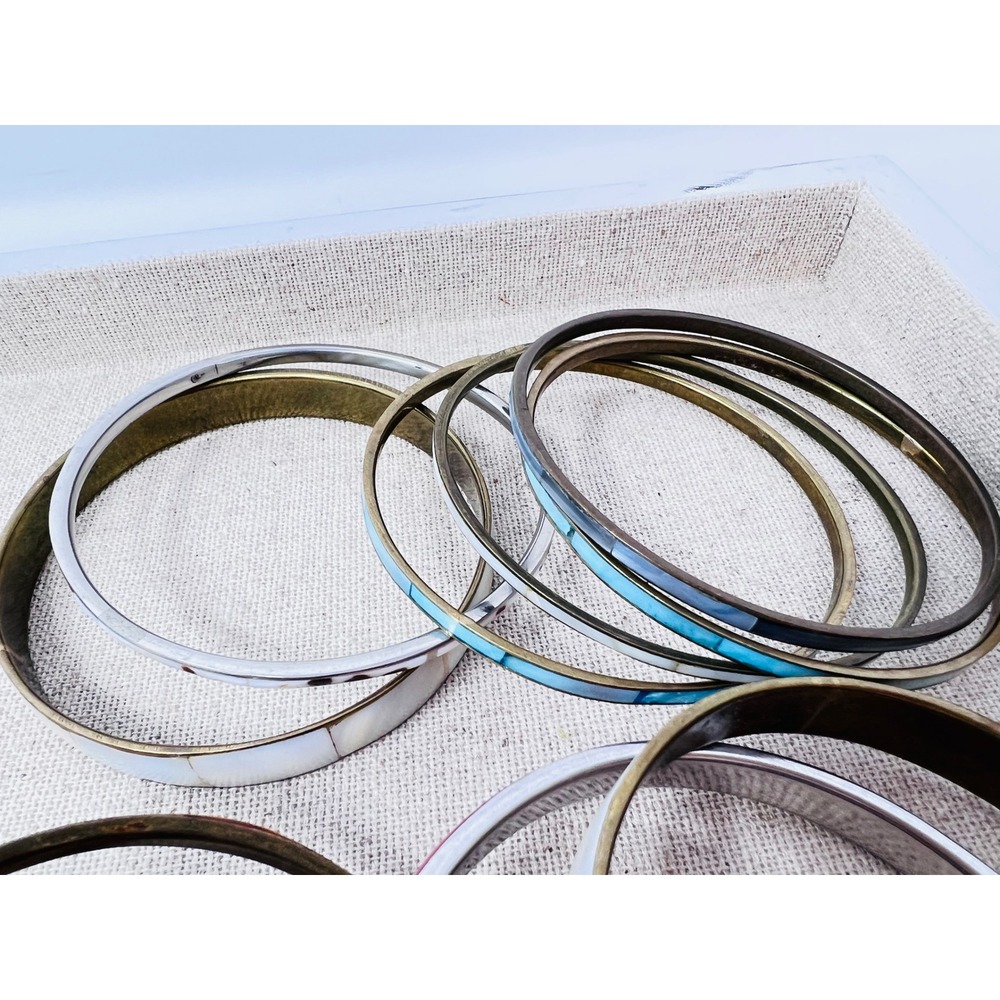 Vintage l Shell Multicolor Inlay Bangle & Cuff Bracelet Lot of 18 - Picture 15 of 16